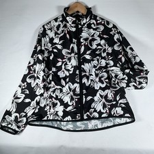 Ralph Lauren L-RL Jacket Active Windbreaker Black White Floral Full Zip Women S