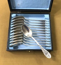 12 small teaspoons ART NOUVEAU silver metal ERCUIS model CHRYSANTHEMES