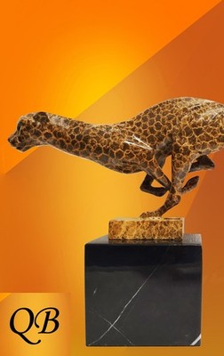 ART DECO KATZE BRONZE FIGUR SKULPTUR STATUE ZWEIFARBIG GEPARD PUMA WILDTIER