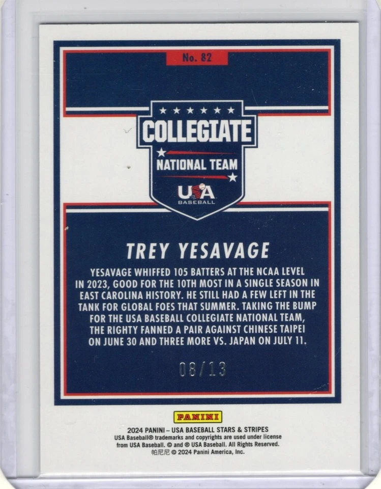 Trey Yesavage 2024 Panini Stars And Stripes Blue and Red 08/13 #82 Trading Card - Image 2 of 2