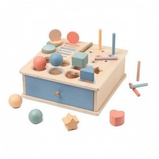 Educational Pitching Box Cutout Openings Wooden Shape Sorter Pull Knob