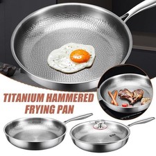 Image of Pure Titanium Frying Pan Non-Stick Uncoated Hammered Induction Skillet 26-30cm