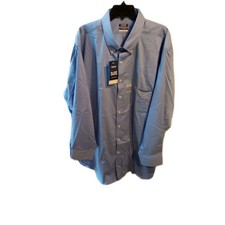 IZOD Big Fit All Over Stretch Long Sleeve Dress Shirt Blue Men Size20 34-35 NWT