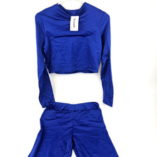 Women's Medium 2 Piece Blue Tracksuit Outfit Long Sleeve Crop Top High Waisted