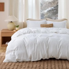 Bedsure White Duvet Cover Queen Size - Soft Double Brushed Bedding Set for K...