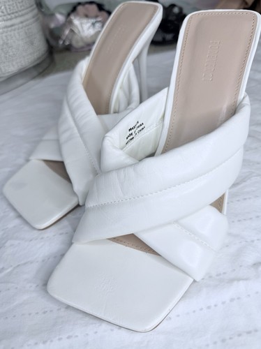 FOREVER 21 White Padded Quilted Square Toe Slip-On Mule Stiletto Heels 8