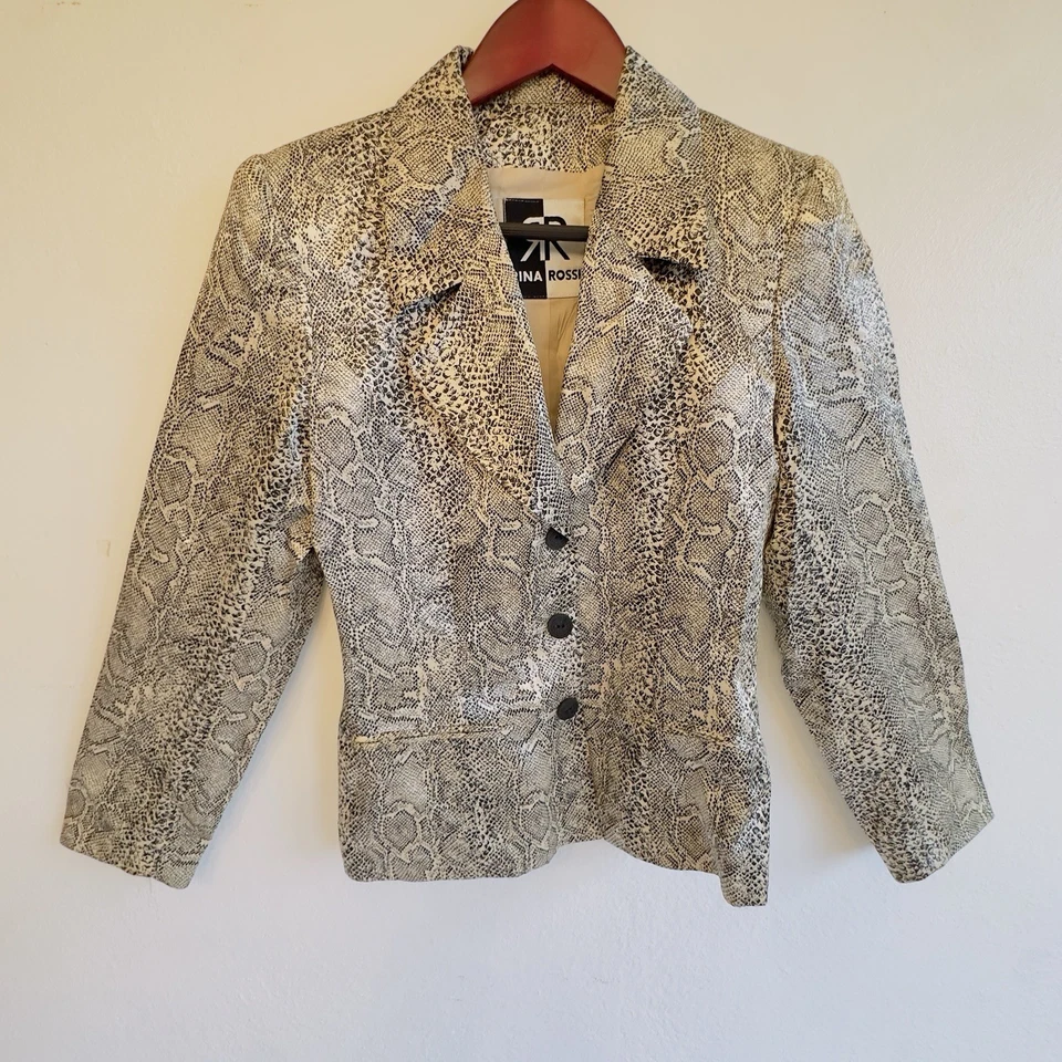 Vintage Rina Rossi Satin Python Print Blazer Size 4 Made in USA Y2K Animal Print - Image 2 of 4