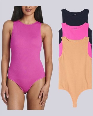 Real Essentials 3 Pack: Ladies Ribbed High Neck Tank top  Bodysuits Set3 X-Small
