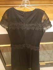 David Charles Stunning Black Net Dress With Cap Sleeves/Flower Trimming Size 12