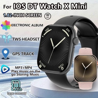 Neu für IOS DT Watch X Mini Smartwatch Herren Damen NFC 1,85 Zoll TWS Kopfhörer El