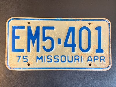 Original 1975 Missouri License Plate, EM5-401