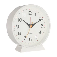 Analog Alarm Clock, Alarm Clock with Backlight Modern Silent Quartz, White