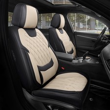 Black Beige Car Seat Covers Full Set - Faux Nappa Leather Seat Covers for Cars,