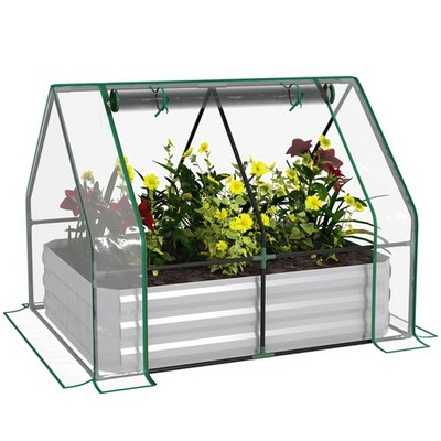 Outsunny Hochbeet Pflanzkasten Garten mit Gewächshaus, großes Fenster, klar