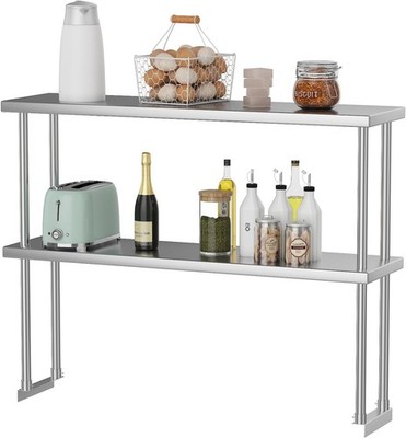 12''x48'' Stainless Steel Overshelf for Prep & Work Table, 2-Tier Adjustable Shelf