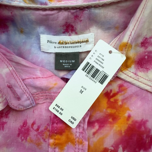 Anthropologie Pilcro MEDIUM The Cate klassisches rosa Batik Button-Down-Hemd - Bild 6 von 9