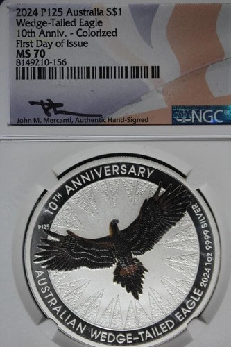 2024 P NGC MS70 AUSTRALIA WEDGE TAILED EAGLE COLORIZED DOLLAR #B51338