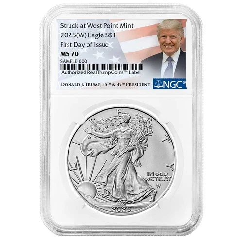 2025 (W) $1 American Silver Eagle NGC MS70 FDI Trump Label