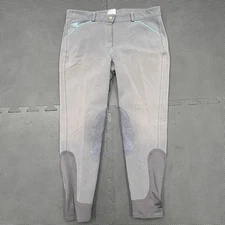 Piper by SmartPak Ladies Grey Turquoise Knee Patch Breeches 34R Riding Pants