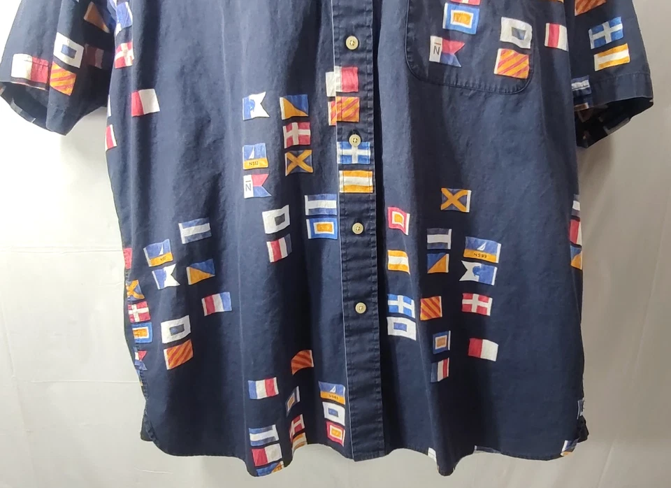 Camisa Banderas de Vela Náutica Nautica XL Azul Abotonada Mangas Cortas Barco Foto 4 de 4