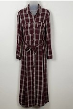 Zara Woman Plaid  Prairie Long Sleeve Button Down 2 Pocket Women's L Maxi Dress