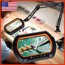 Hitti 12X Square Magnifying Glass Light And Clamp Hands-Free Lighted Stand