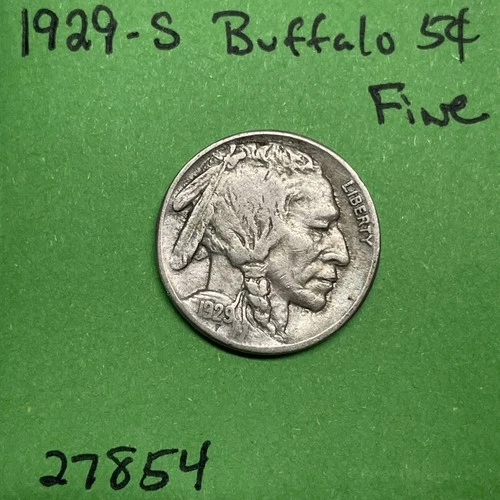 1929-S Buffalo 🦬 Indian Head Nickel 5c Fine
