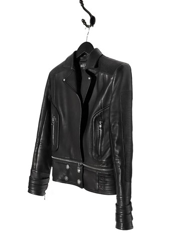 Balmain Black Lambskin Logo Embossed Leather Jacket - 40 FR - Picture 4 of 14