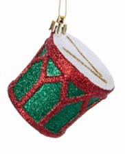 KURT ADLER 2.5" GREEN  GOLD GLITTER SNARE DRUM MUSICAL INSTRUMENT XMAS ORNAMENT