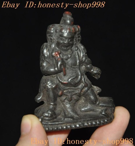 Colgante de estatua de Buda de la deidad iracunda Mahakala pintado en bronce templo tibetano de 2,4"" - Imagen 2 de 6