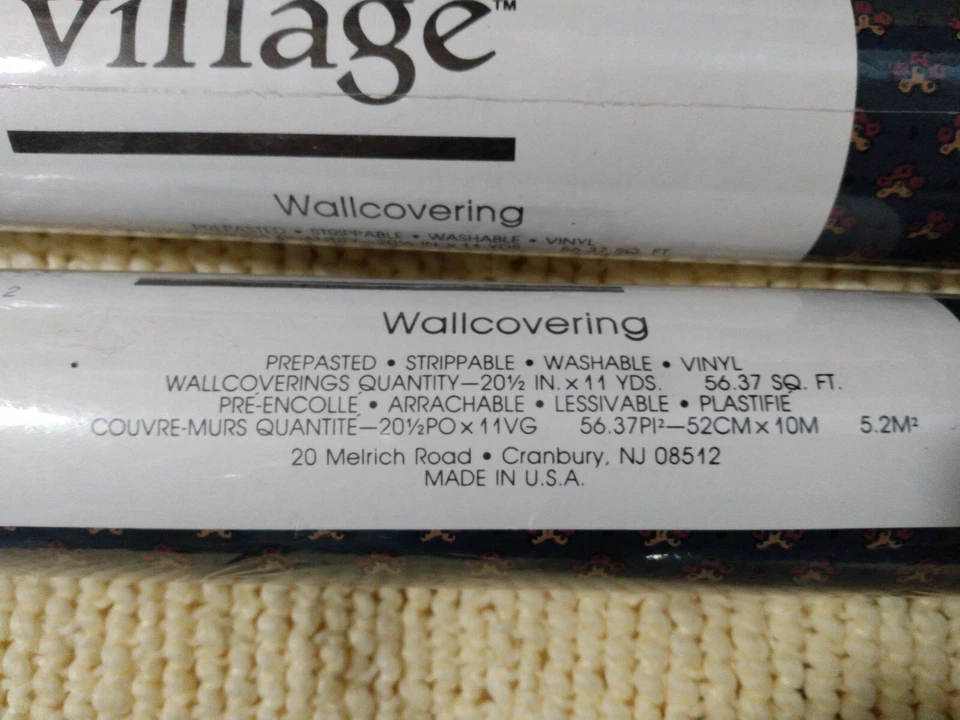 Lote de 4 rollos de papel tapiz vintage Village azul oscuro impreso #581692 vinilo prepegado Foto 4 de 4