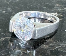 925 STERLING SILVER ROUND BRILLIANT CUT COLORLESS GEM RING SIZE 6