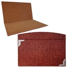 Sottomano da scrivania in pelle marrone e argento 925 porta documenti lettere pe