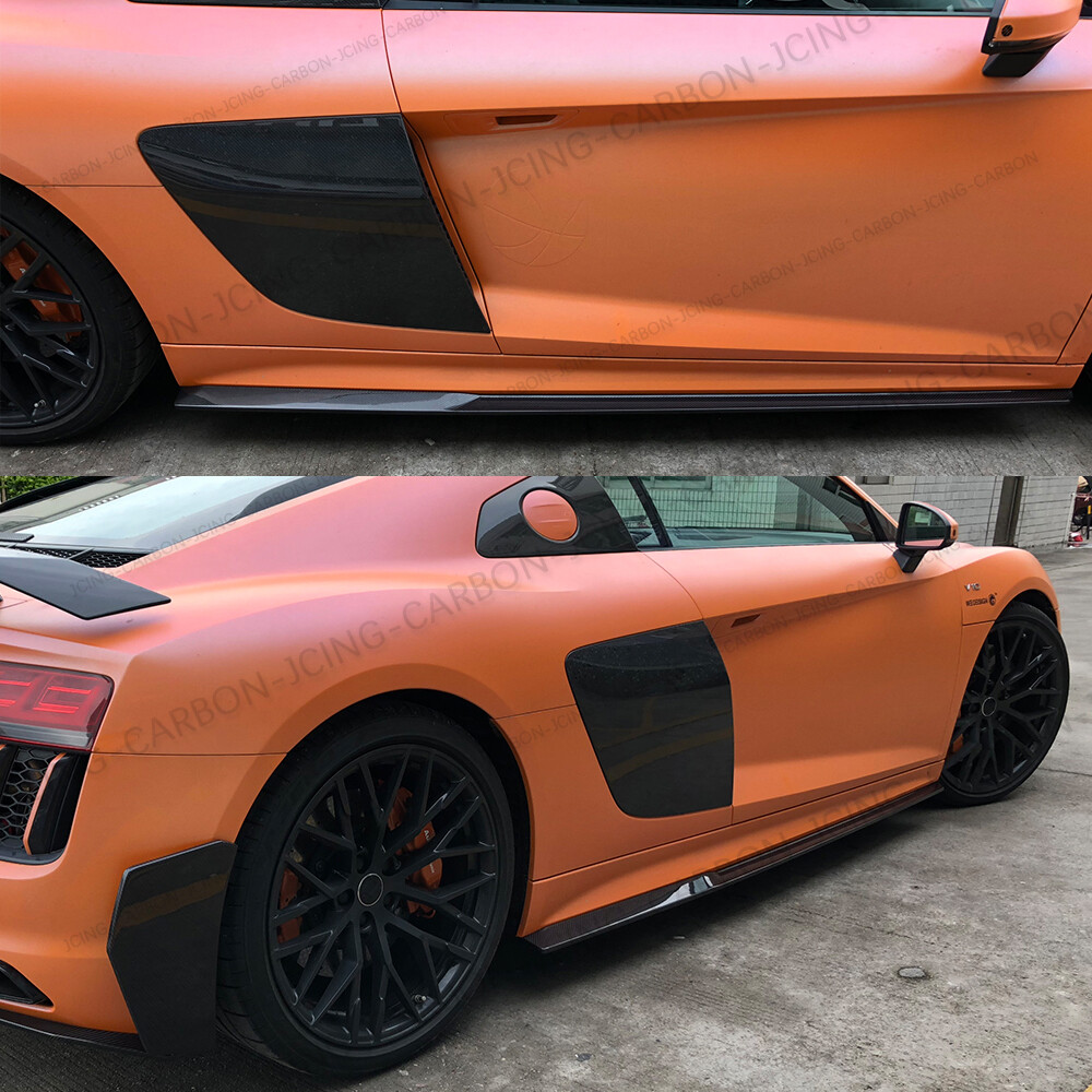 For Audi R8 V10 Gen 2 16-19 Real Carbon Fiber Side Skirts Lip Extensions Spoiler