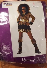 NWT RUNWAY DIVA California Costume Girl Halloween size S(6-8) 4 pc Leopard Print