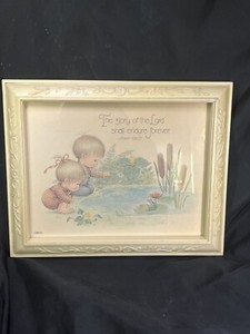 VINTAGE DBGCI PSALM 104:31 FFRAMED PRINT KIDS AND POND 