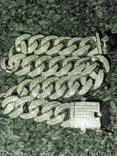 Mens Miami Cuban Link Bracelet Real Icy Solid 925 Silver Simulated Diamonds 12mm