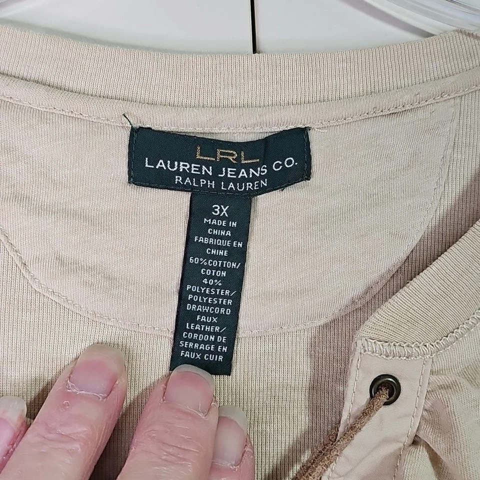 Blusa de Raulph Lauren Lauren Jeans Co Mezcla de Algodón Beige Talla Grande 3X Foto 3 de 4