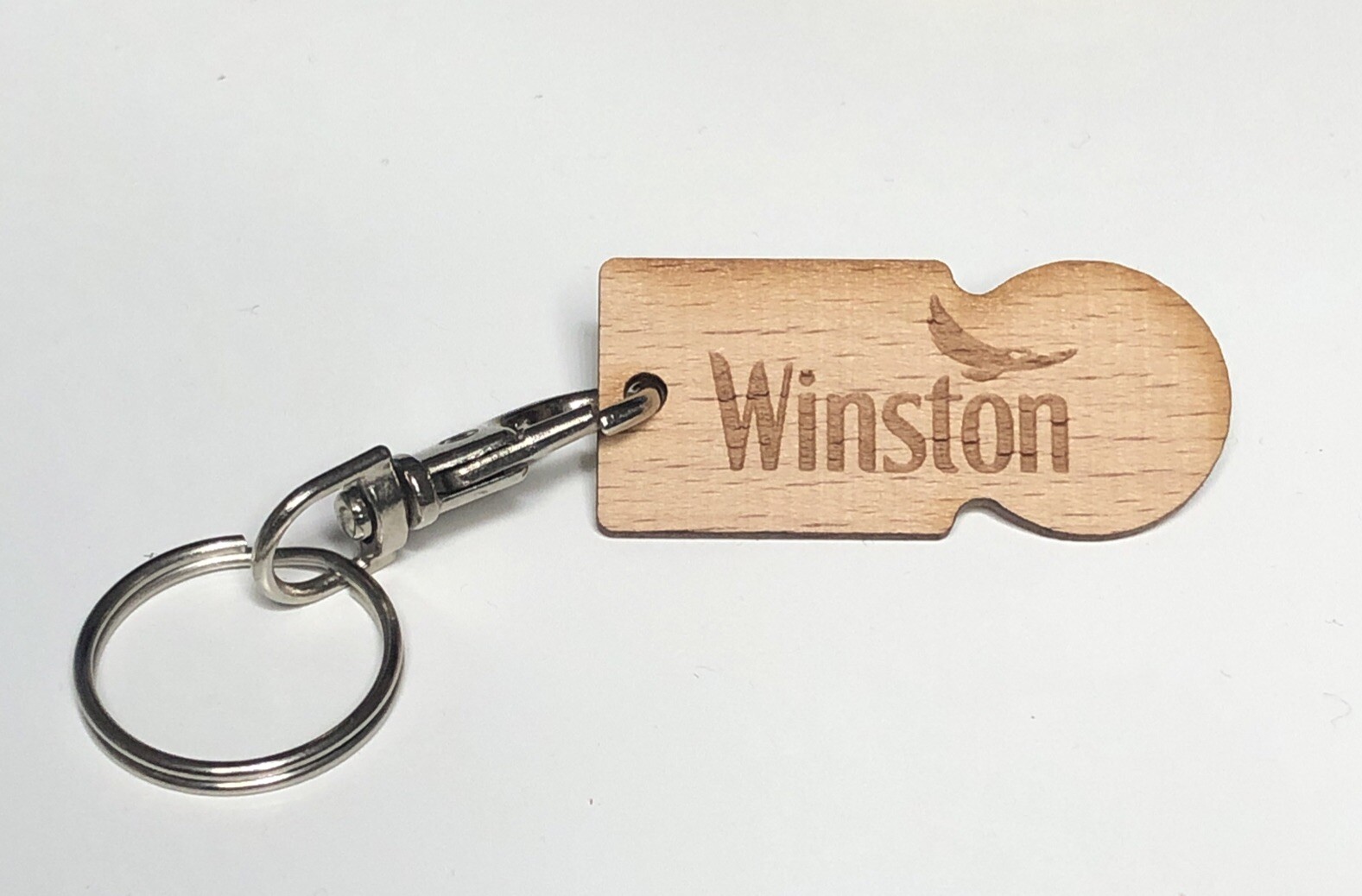 Winston Reklame Schlüsselanhänger aus Holz Einkaufswagen Auslöser statt Chip NEU