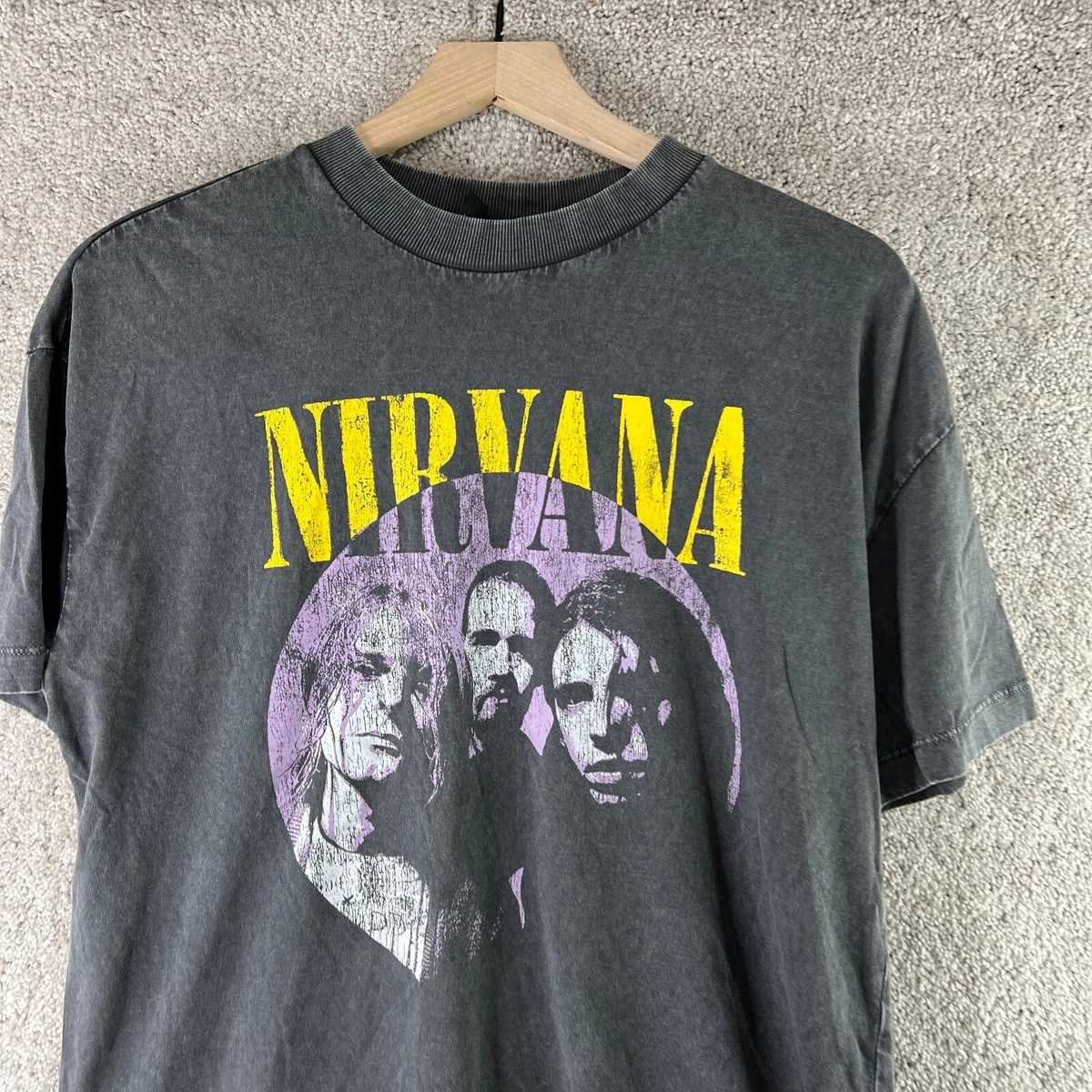 Nirvana Shirt Mens Small Black Short Sleeve H&M Faded Band Graphic Logo Rock
