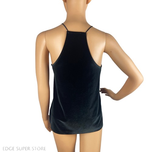 Express Black Criss Cross Lace Up Sleeveless Velour Velvet Top Petite Size XS - Picture 4 of 6