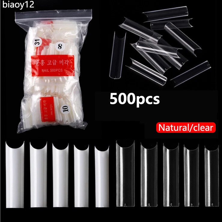 500 piezas puntas cuadradas de uñas curva C cubierta completa puntas de uñas de gel acrílico transparente natural Foto 2 de 4