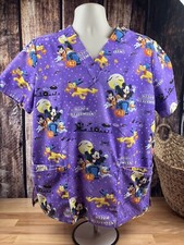 Disney Halloween Mickey/Goofy/Donald Duck/Pluto  Happy Halloween   Scrub Top M