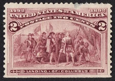 US # 231c *MINT OG H* { "BROKEN HAT VAR } 2c LANDING OF COLUMBUS FROM 1893 THIN