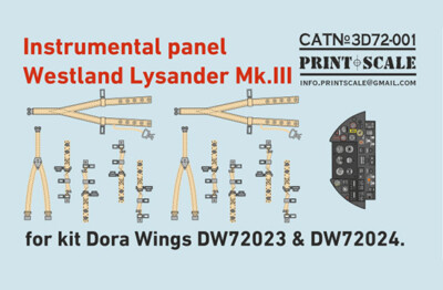 Print Scale 3D Decals for 1/72 Instrumental Panel Westland Lysander Mk.III