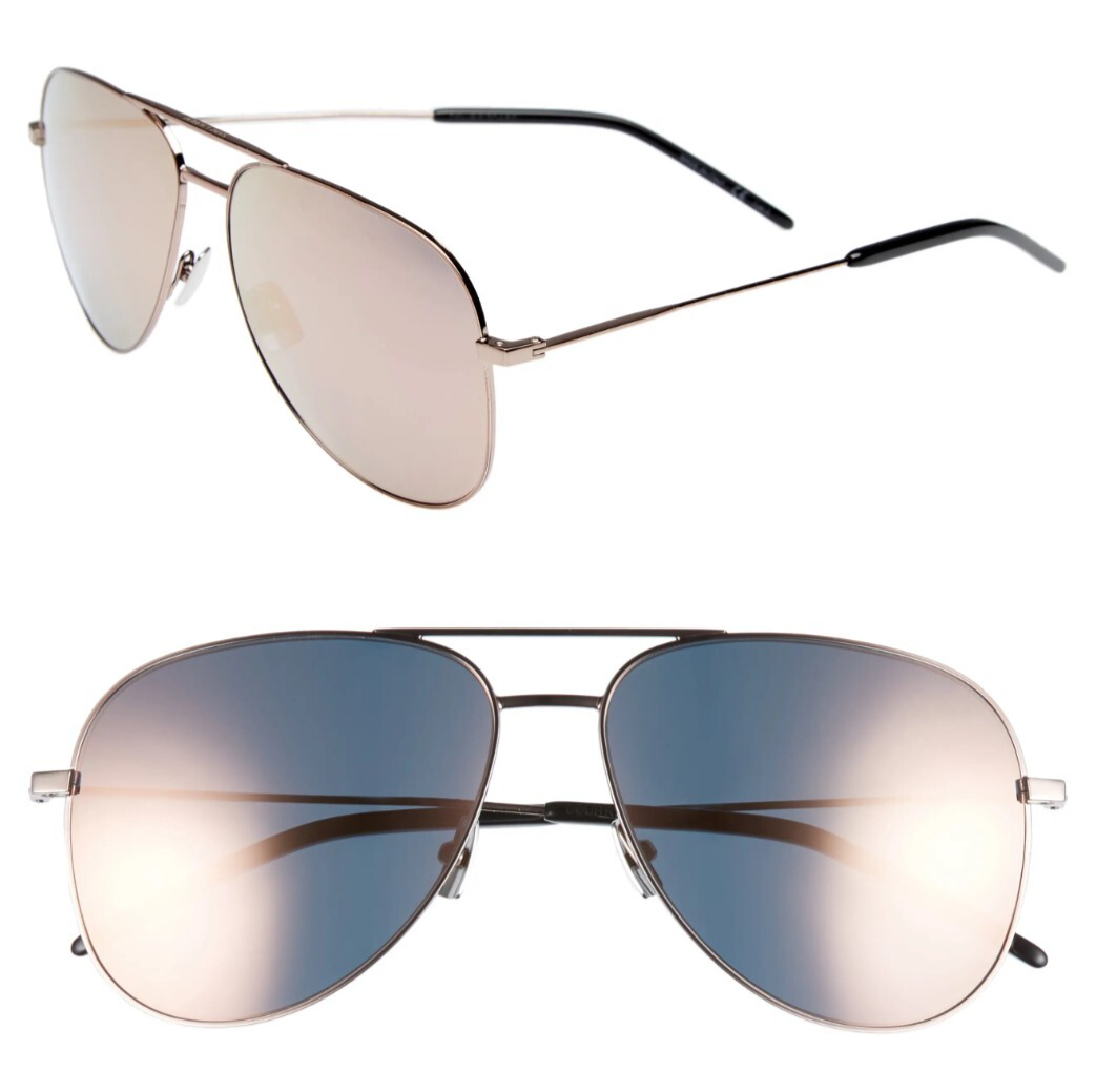 Occhiali da sole aviatore Saint Laurent Classic 11 033 59 mm champagne specchio Italia