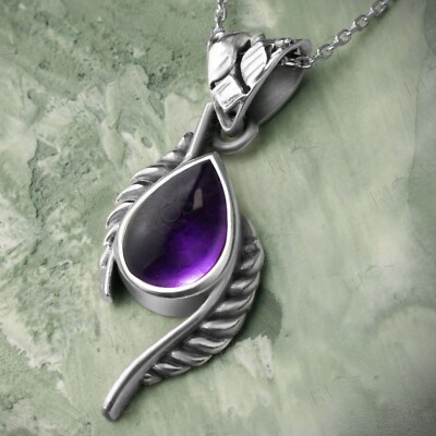 Handgefertigte 925 Sterlingsilber natürliche Amethyst Blatt Halskette für Frauen Geschenk verpackt