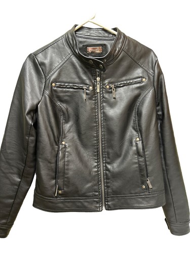 Black  Faux Leather  Jacket kids Biker Large Great Condition - Picture 1 of 5