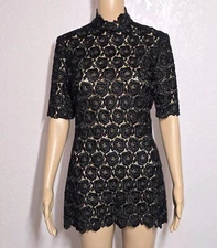 Amy Michelson Holly Harp Dress Womens Petite Medium Black Vintage 80s Mini 