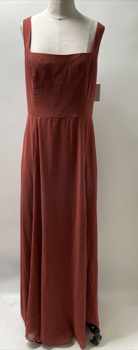 Davids Bridal Women Chiffon Squared Tank Lace Up Cinnamon Bridesmaid Dress  Sz 14 | eBay